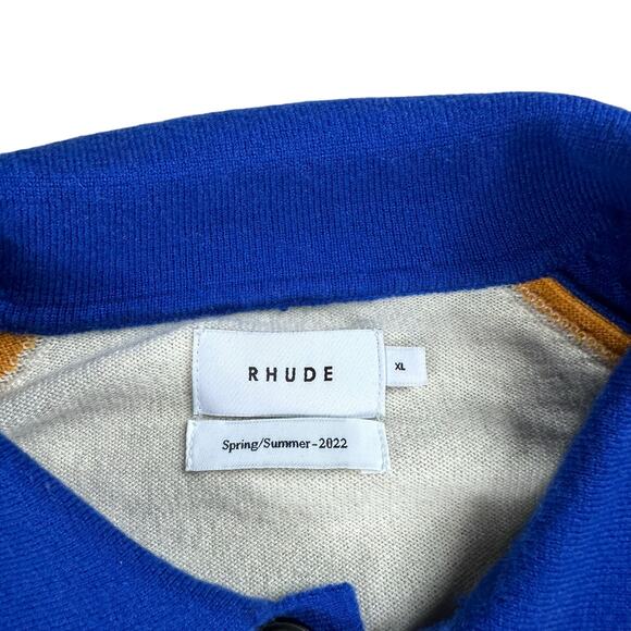 RHUDE Men's Retro Polo Knit Sweater Top Varsity Short Sleeve Size XL Preppy - Picture 5 of 8